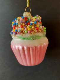 Cupcake roze kerstornament glas
