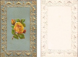 Antieke kaart met poezieplaatje Gele Roos goudopdruk