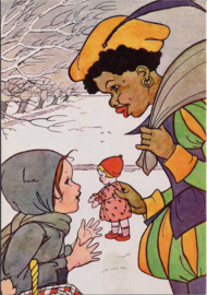 Zwarte Piet geeft popje weg prentbriefkaart [C11167]