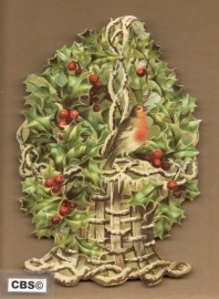 Roodborstje in hulst met rode bessen poezieplaatjes 5121