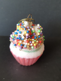 Cupcake roze kerstornament glas