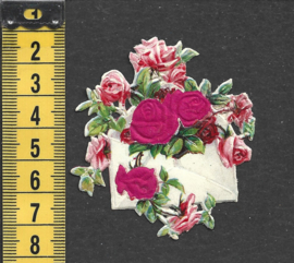 Brief met rozen antiek poezieplaatje met zijde (747)