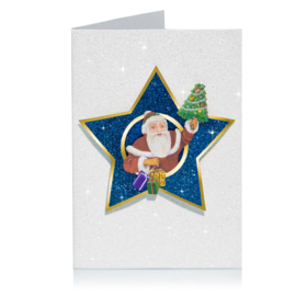 Glitter 3D Ster Kerst kaart: Kerstman met boom [XC-5486]