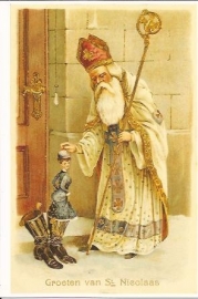 Witte Sinterklaas met rode mijter prentbriefkaart [C8265]