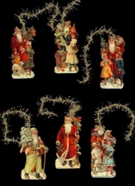 Kerstboom hangers nostalgische Kerstmannen poezieplaatjes 6-300