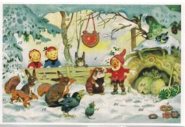 Adventskalender Kaart: Kabouter met de dieren in het bos - 12409