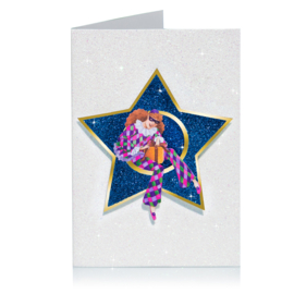 Glitter 3D Ster Kerst kaart: Harlequin met cadeau [XC-5482]