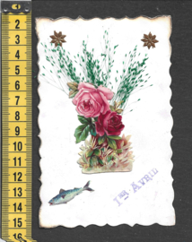 Rozen met gras - Frans - poezieplaatjes antieke kaart (307)