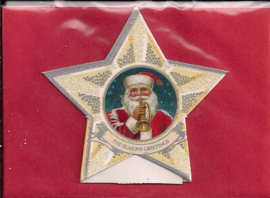 Mini geschenk kaart Kerst in ster: Kerstman met trompet [XG-3131]