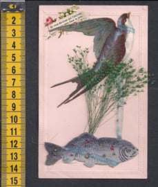 Vis met Zwaluw - Frans - poezieplaatjes antieke kaart (287)