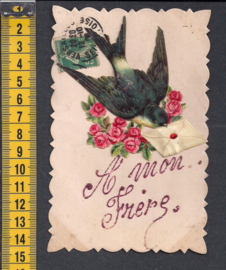 Zwaluw met brief - Frans - poezieplaatjes antieke kaart (291)
