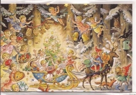 Adventskalender Kaart: Kerstengelen op slee - 12309