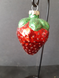 Aardbei met glitter groot Kerstornament glas