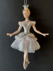 Zilverwitte ballerina kerstornament Kurt S. Adler