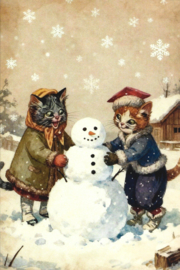 Poezen Kerstkaart: Poezen met Sneeuwpop {1}