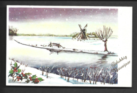 Gelukkig Nieuwjaar - Molen in de sneeuw - oude kaart [15603]