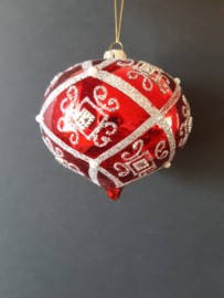 Rood zilveren kerstbal kegel Kurt S. Adler