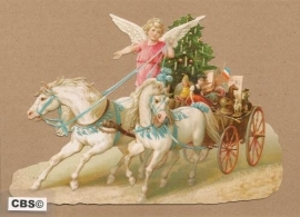 Engel op ponywagen met kerstgeschenken poezieplaatjes 5126