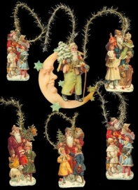 Kerstboom hangers Kerstmannen met maan poezieplaatjes 6-304