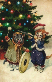 Poezen Kerstkaart: Poezen concert bij kerstboom {4}