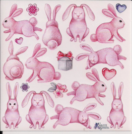 Rose konijntjes poezieplaatjes Stickers K20