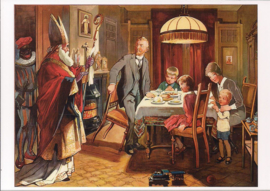 Sinterklaas bij gezin prentbriefkaart [1C1867]