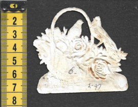 Rozenmand met duiven antiek poezieplaatje met zijde (740)