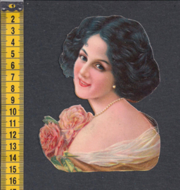 Dame met rozen antiek poezieplaatje (366)