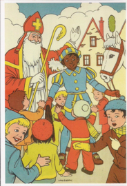 Sint en Piet met kinderen prentbriefkaart [D1228]