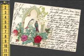 Relief Zwaluwen met Bloemen kaart met ZIJDE antieke kaart [AK77]