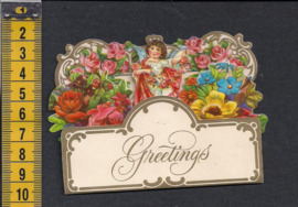 Uitklapkaart Engel met bloemen - Greetings - 1988