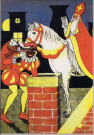 Sint en Piet bij schoorsteen prentbriefkaart [C9623]
