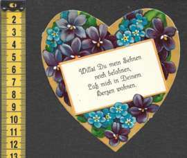 Viooltjes hartje met Duitse tekst  antiek poezieplaatje (806)