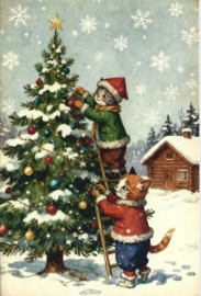 Poezen Kerstkaart: Poezen versieren de Kerstboom {10}
