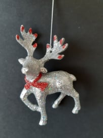 Zilver glitter hert met rood kerstornament Kurt S. Adler