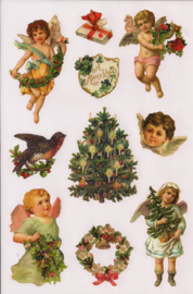 Glitter Poezieplaatjes Kerst stickers Engelen en kerstboom