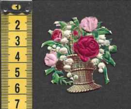 Rozenmandjeantiek poezieplaatje met zijde (741)