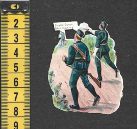 Soldaten schieten op fietser antiek poezieplaatje (786)