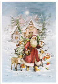 Adventskalender Kaart: Kerstman op weg met zijn elanden - 12412