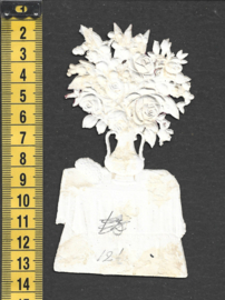 Bloemenvaas op tafel antiek poezieplaatje met zijde (748)