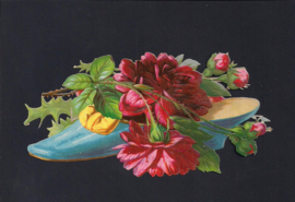 Schoen met bloemen antiek poezieplaatje (177)