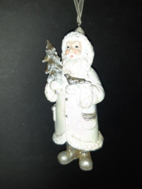 Wit Zilveren kerstman met boom Kerstornament Kurt S. Adler
