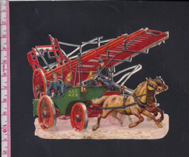 Paarden Brandweerwagen antiek poezieplaatje (228)