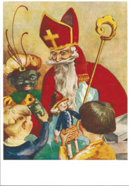 Sinterklaas deelt cadeautjes uit prentbriefkaart [A117596]