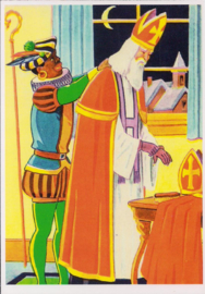 Piet doet het haar van Sinterklaas goed prentbriefkaart [C11144]