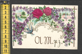 Relief Vergezichtjes met bloemen met ZIJDE antieke kaart [AK68]