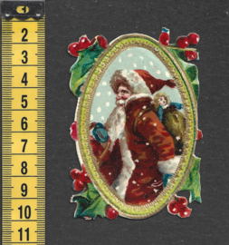 Kerstman met pop met goud antiek poezieplaatje (734)