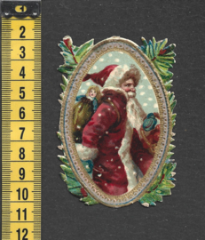 Kerstman met pop met goud antiek poezieplaatje (735)