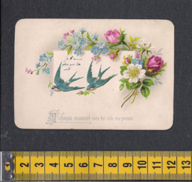 Relief Zwaluw geluk met bloemen antieke kaart [AK1]