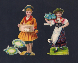 Dames met bloemen (2) antieke poezieplaatjes (187)